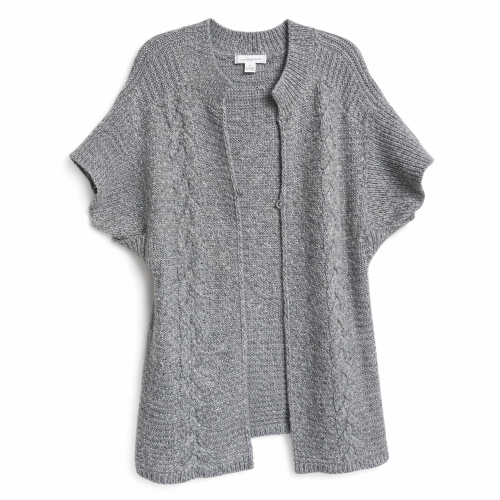 August Silk Gray Cable Knit Short Sleeve Cardigan M Wool Blend